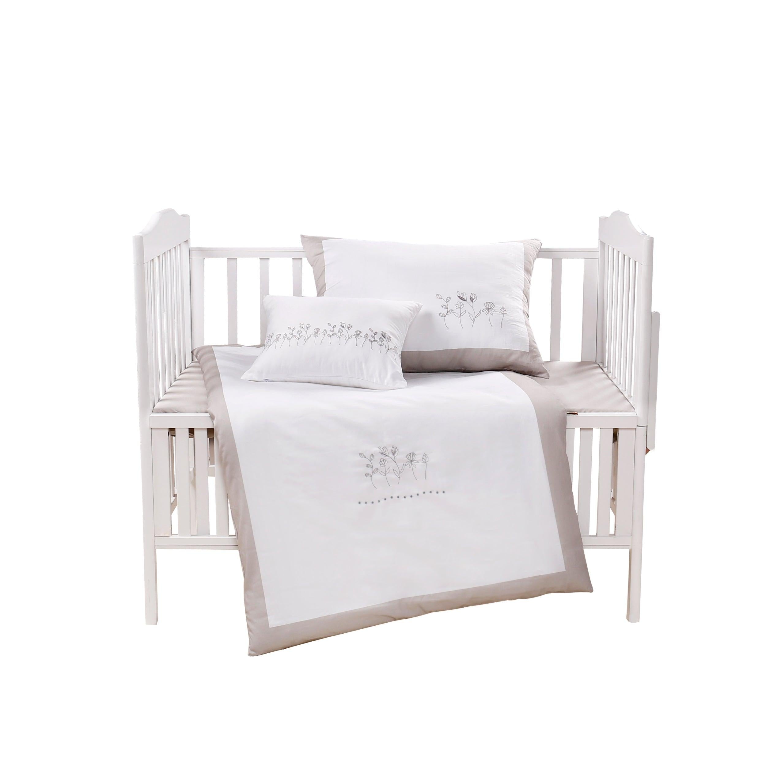 Hotel Style White/Stone 5 Piece Baby Bedding Set