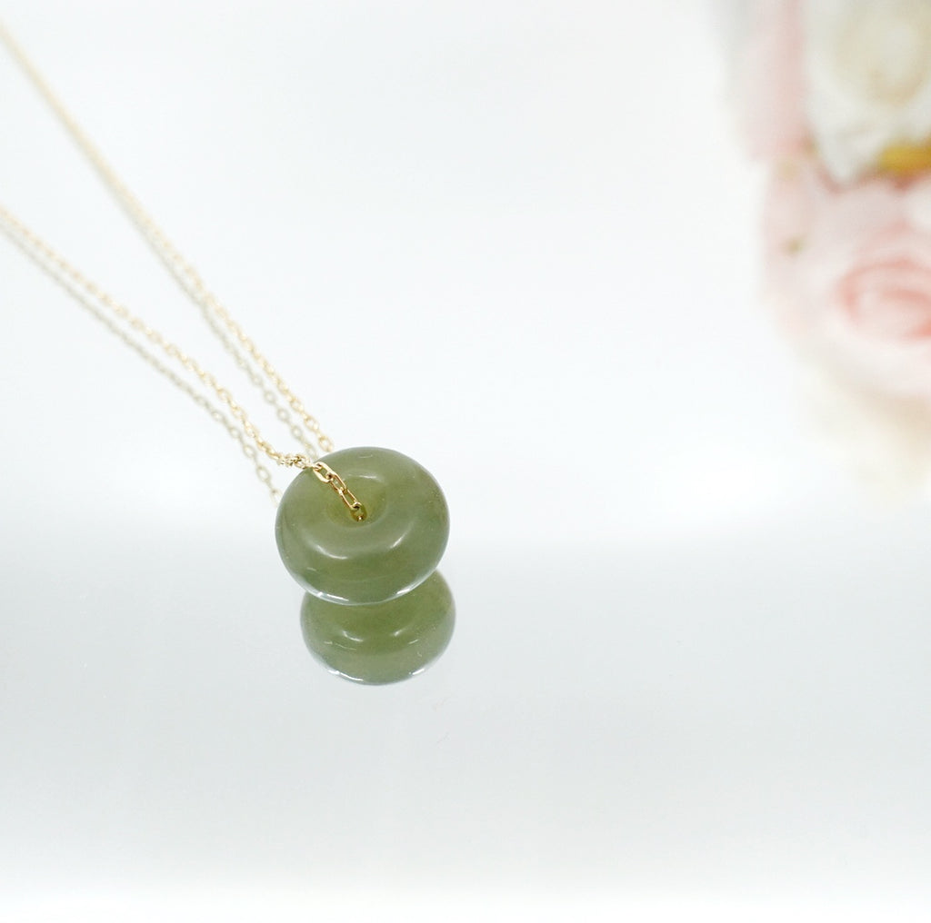 Olive Green Jade Donut Petal Necklace