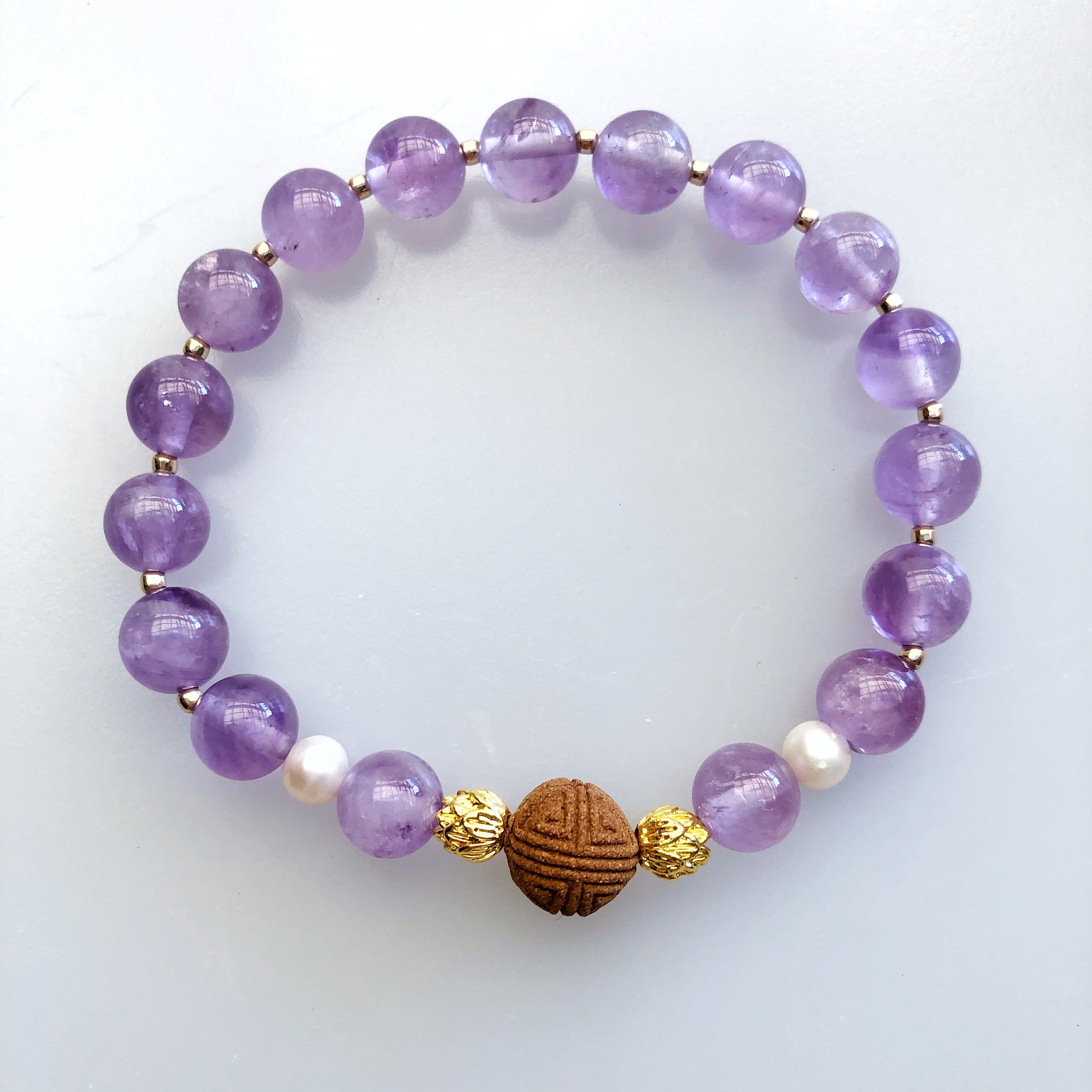 Vintage Style 8mm Amethyst Herbal Bracelet