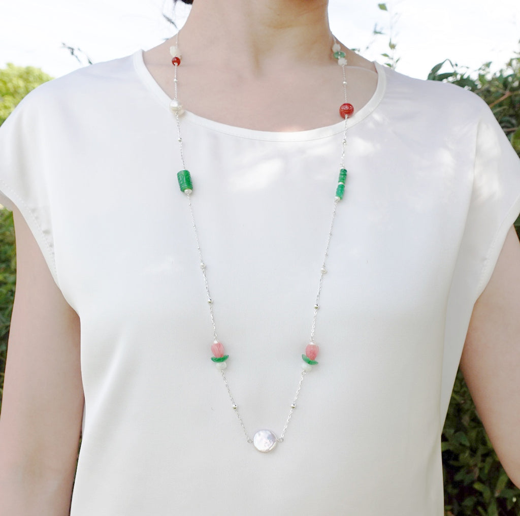 Yun Boutique The Nine Jade and Flower Necklace and Earring Set