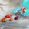 Bague "Swan" Ambre de la mer Baltique - ajustable, en Argent 925 - Illustrations & Bijoux fantaisie ClairObscur Art