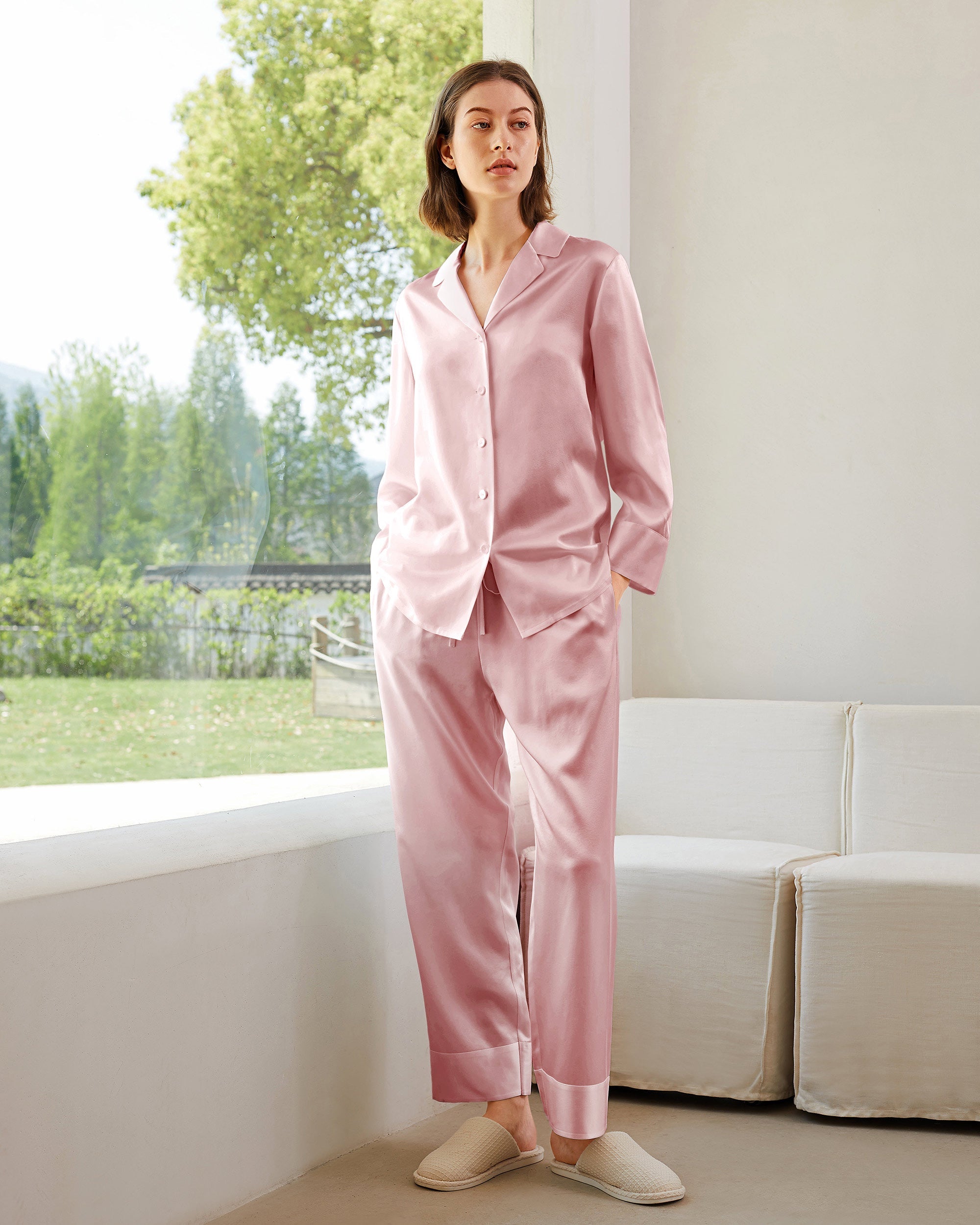 Ausverkauf - Klassisch Seide Damenpyjama - MommeSilk DE product image