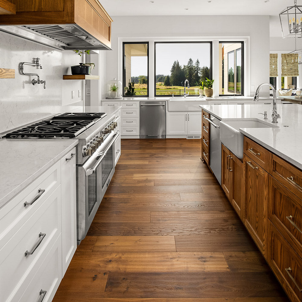 Where can engineered wood flooring be installed?