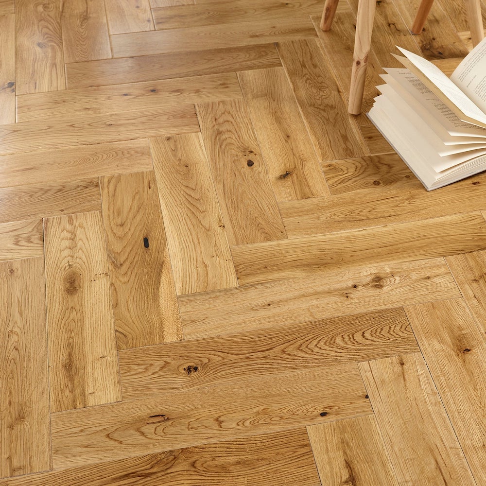 Lusso Carrara Luxe Natural Lacquered Oak Herringbone Engineered Wood Flooring - Stories Flooring product image