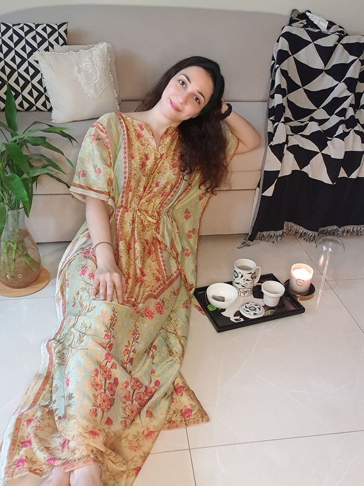 Buy Green, Pink and Orange Printed Cotton Kaftan | The Boozy Button