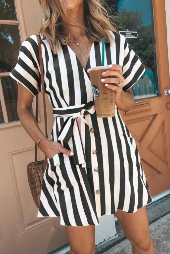 fashion stripe short sleeve casual dress