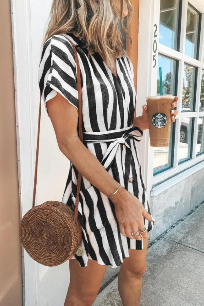 fashion stripe short sleeve casual dress