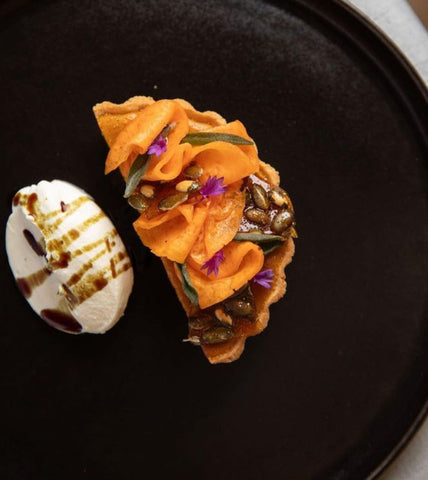 LETICIA MIRANDA – Mae Restaurant - -Dessert: Classic Pumpkin Pie, Sage and Velvet Cloud in Pumpkin seed oil