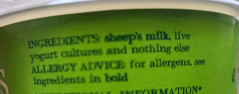Sheep's milk yogurt label