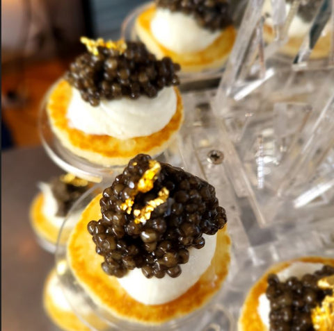 Blini, Velvet Cloud Soft Cheese Labneh, Caviar, Gold Leaf