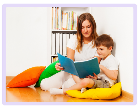 Mom and son reading