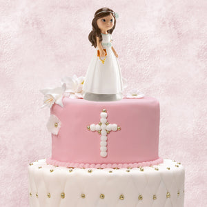 COMMUNION GIRL TOPPER WITH BLUE BOW
