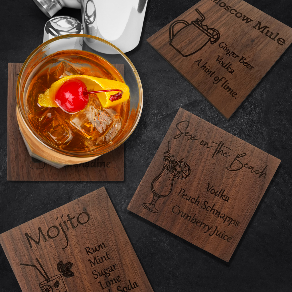 Drinks On Us Wood Coasters For Sale Online