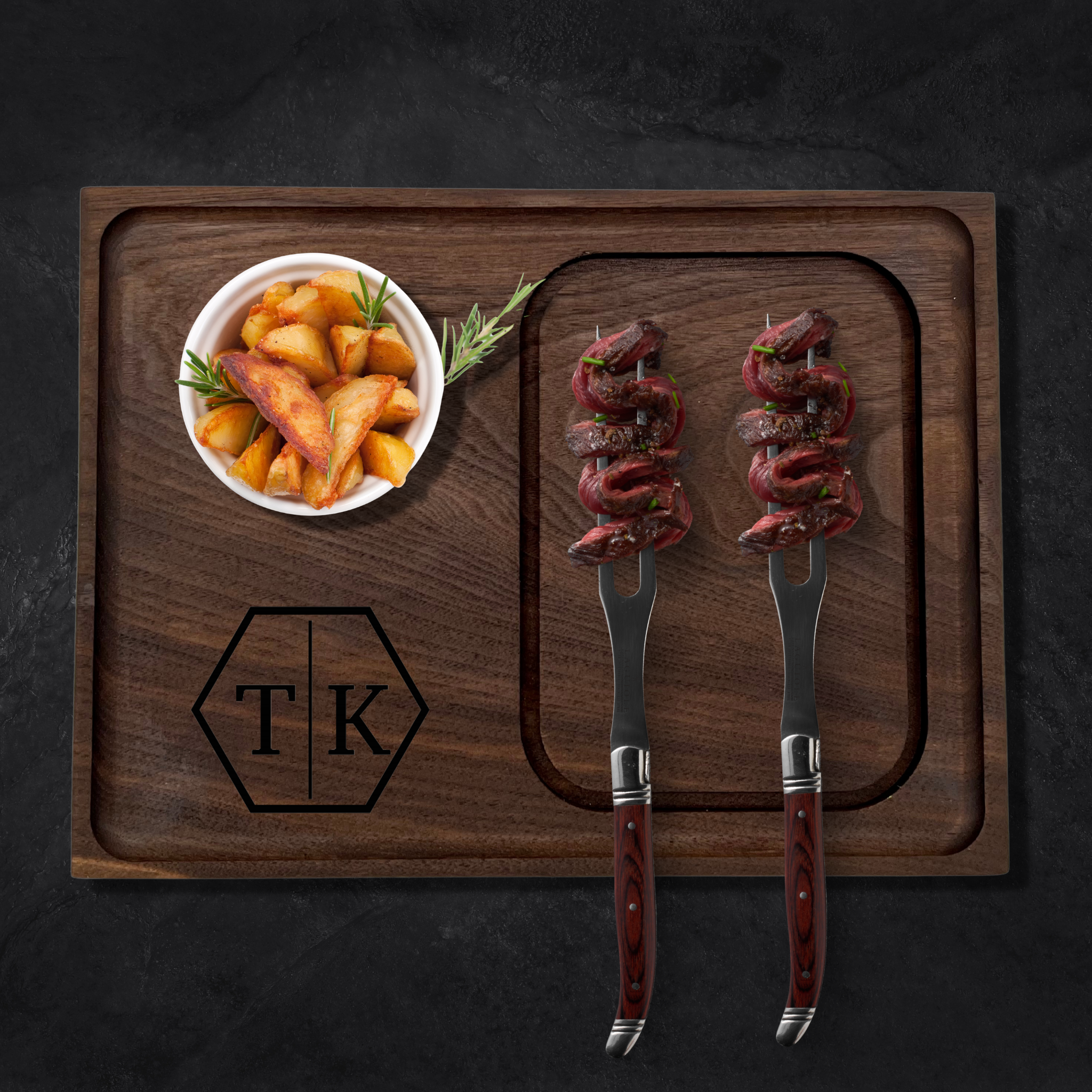 Modern Initial Hardwood Steak Plate - 9x12 - Battle Born Wood Shop product image