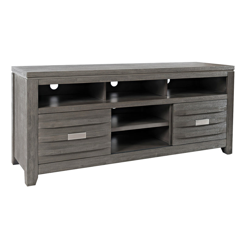 60 Inch Wooden Media Console Table with 3 Open Compartments, Light Gray 
