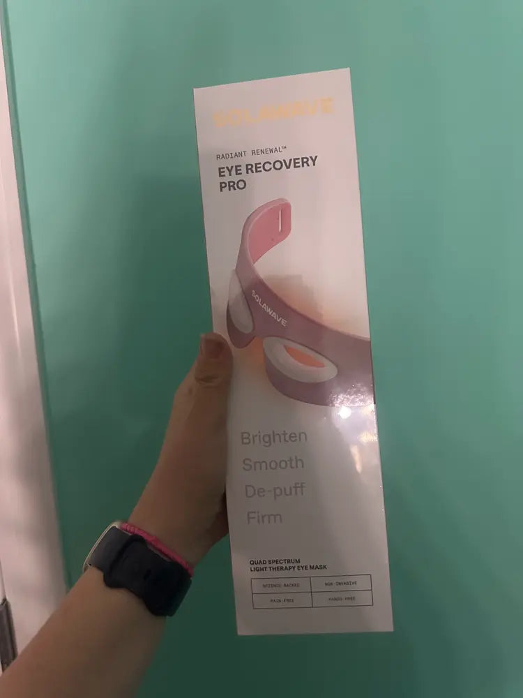 Box of Solawave Radiant Renewal Eye Recovery Pro held in hand.
