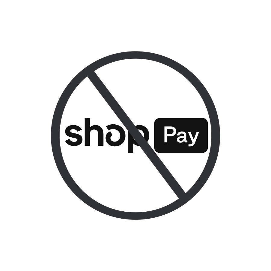 Shop Pay logo with a prohibition sign over it.