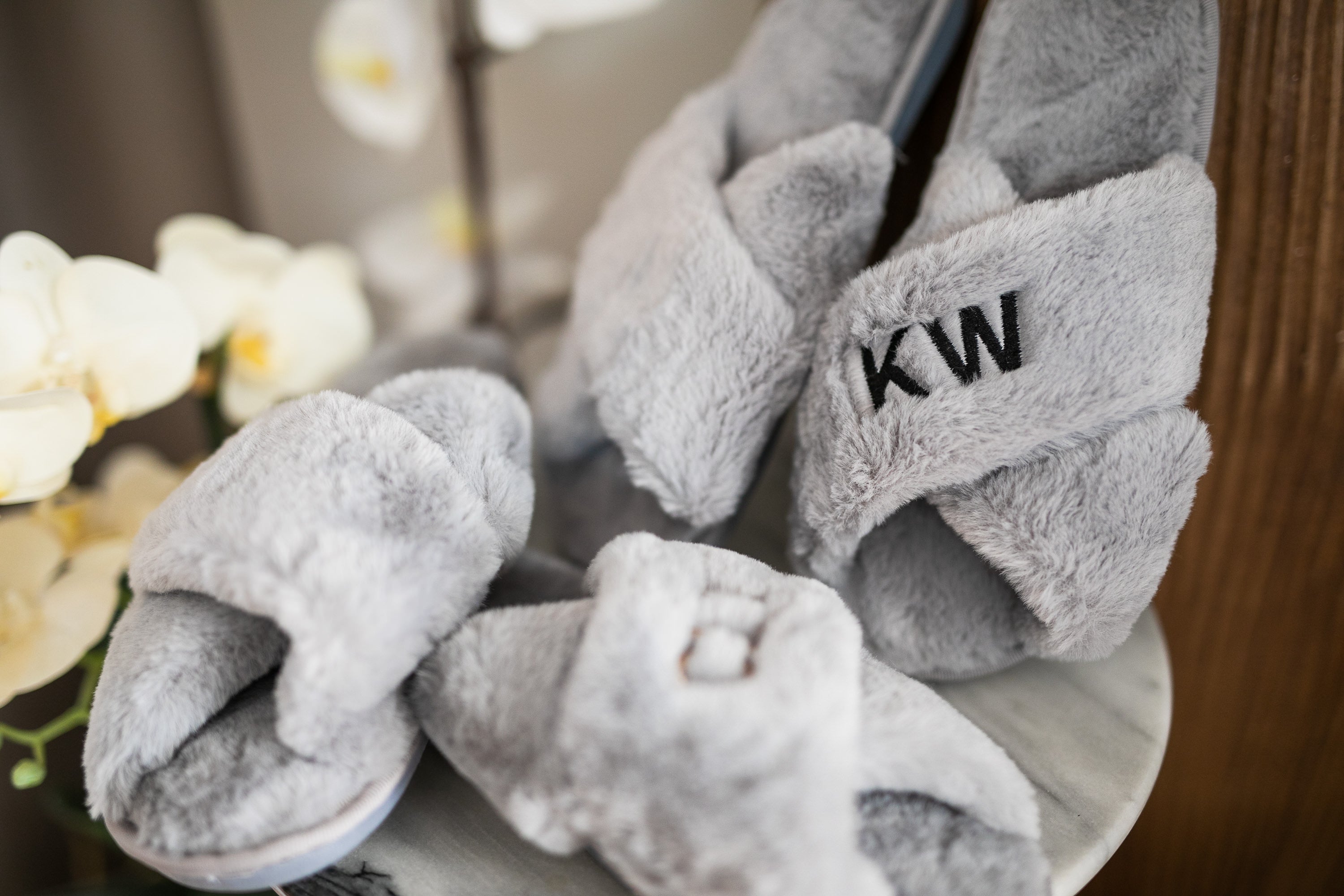 monogrammed fuzzy slippers