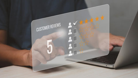 digital customer review interface showing a five-star rating, illustrating the importance of consumer feedback