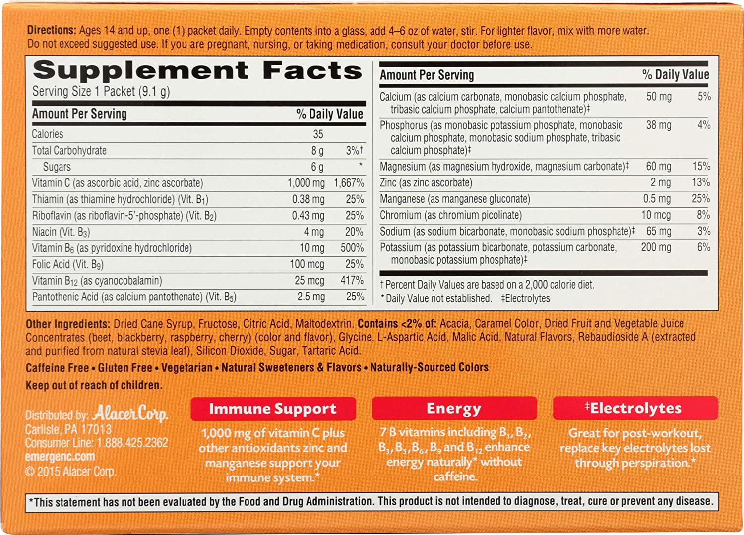 Emergen C Vitamin C 1000mg Powder Raspberry Flavor 30 Packets Silver Rod Pharmacy