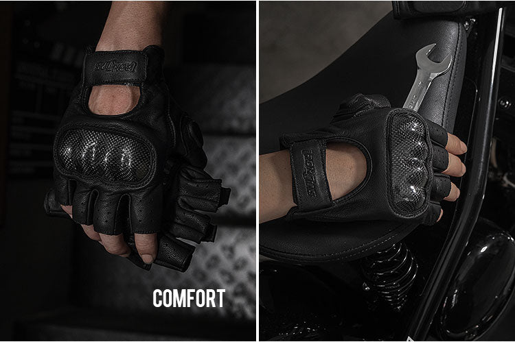 IRONJIAS Black Comfortable Fingerless Leather Gloves