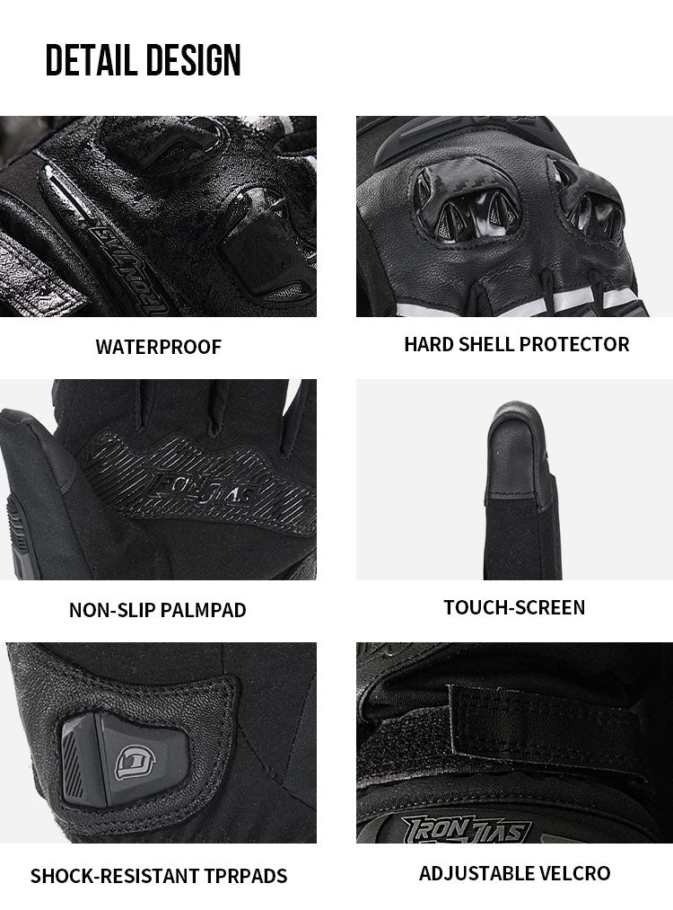 IRONJIAS Winter Warm Black Waterproof Protective Motorcycle Riding Gloves