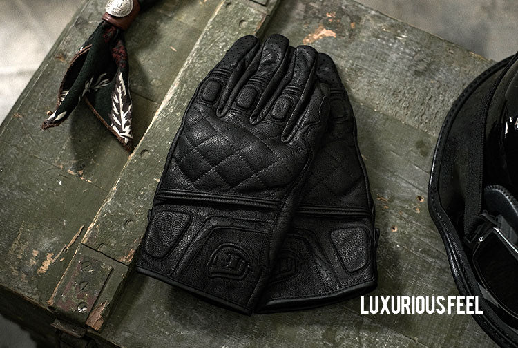 IRONJIAS Retro Urban Black Breathable Leather Gloves