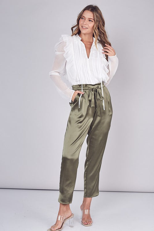 High Waisted Paper Bag Pants - Sand – East Side Chic