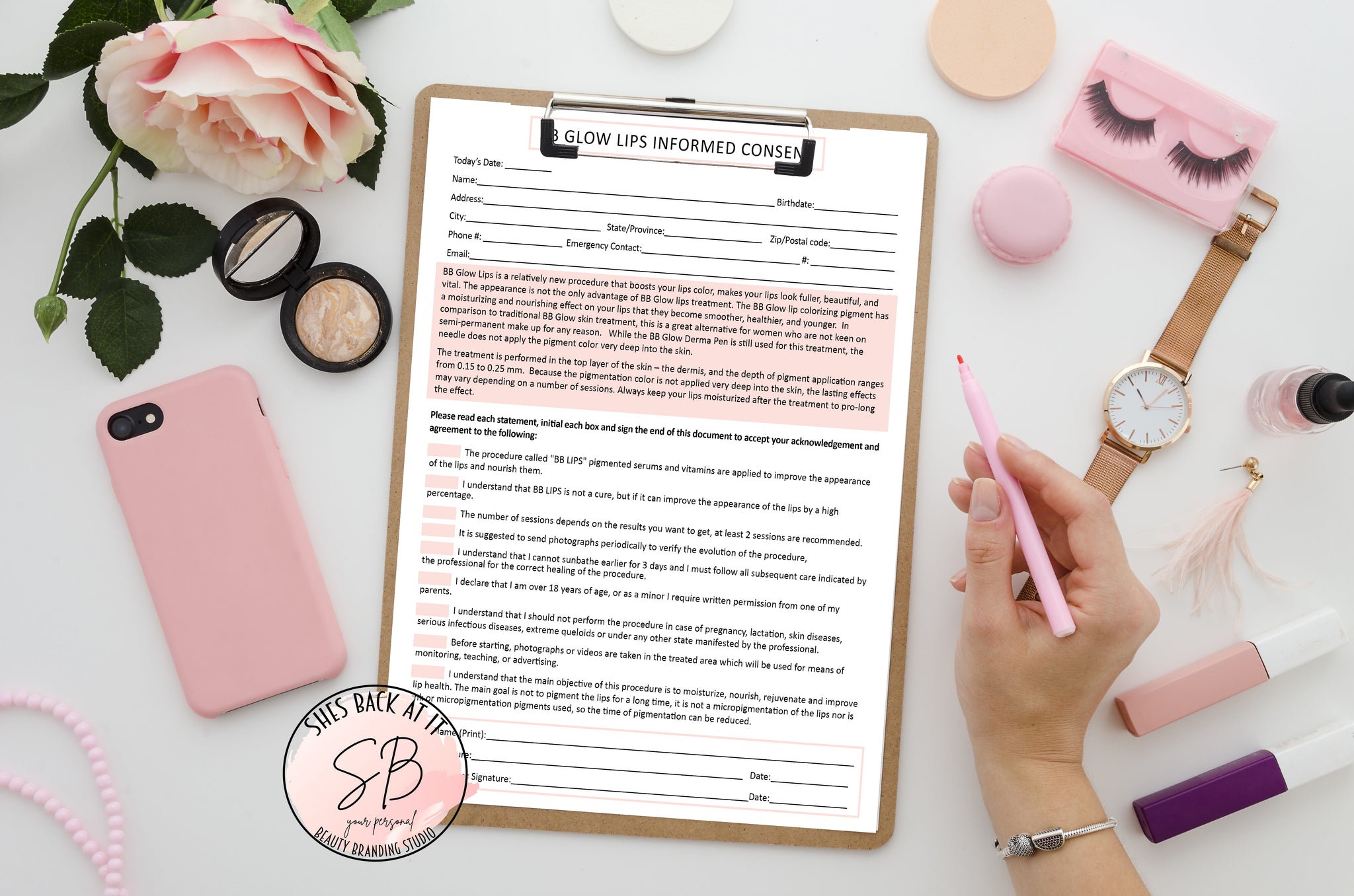 Bb Glow Lips Consent Form Shesbackatit Printable Spa Salon And Esthetician Client Forms 5025