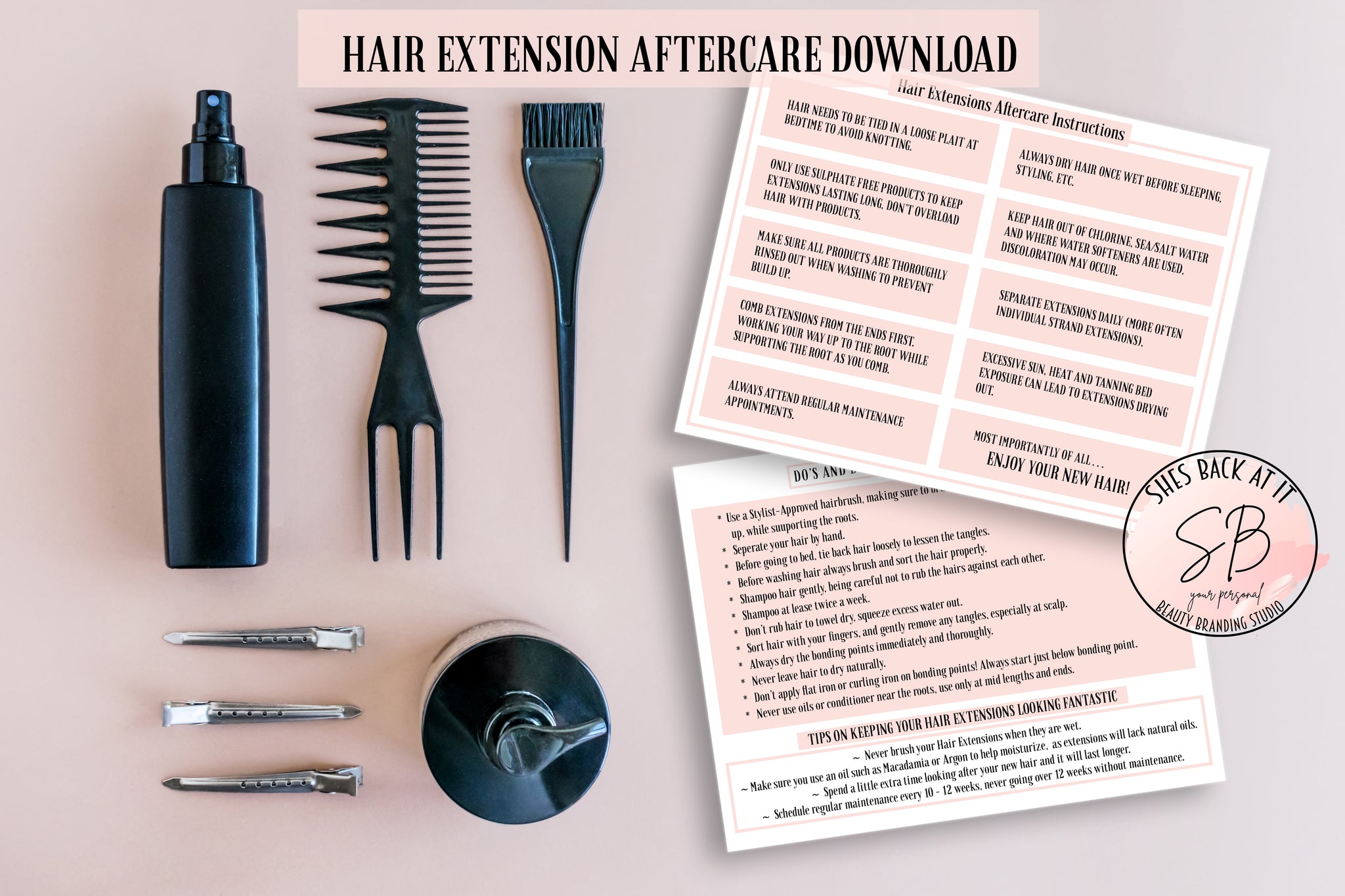 Hair Extensions Aftercare Card Shesbackatit Printable Spa Salon And Esthetician Client Forms 0054