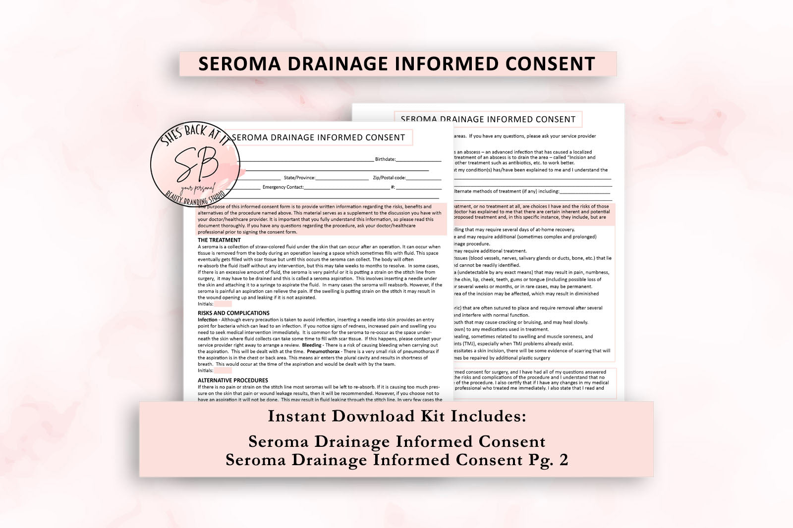 Seroma Drainage Consent Form Shesbackatit Printable Spa Salon And Esthetician Client Forms 9100