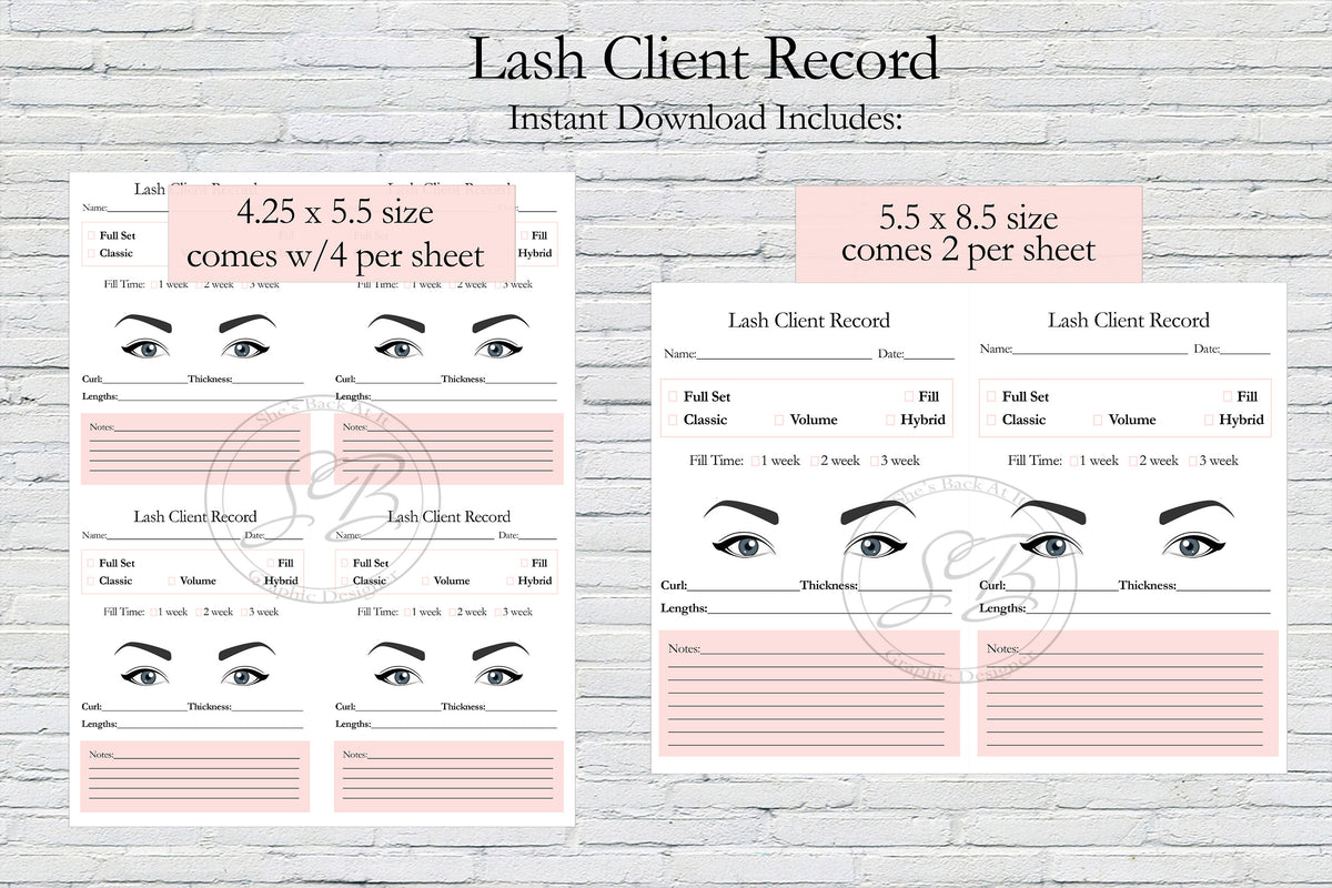 Lash Extension Client Record Form ShesBackAtIt Printable Spa Salon 