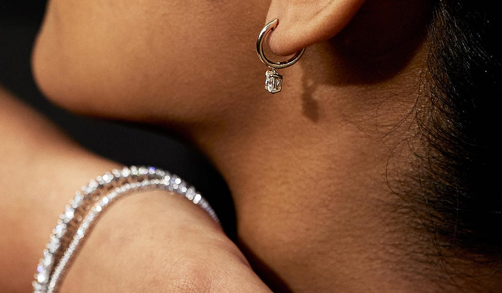 Lab grown diamond drop hoop earrings