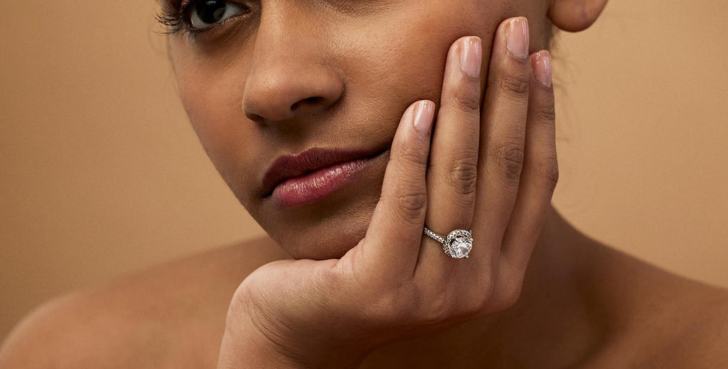 Halo lab grown diamond engagement ring