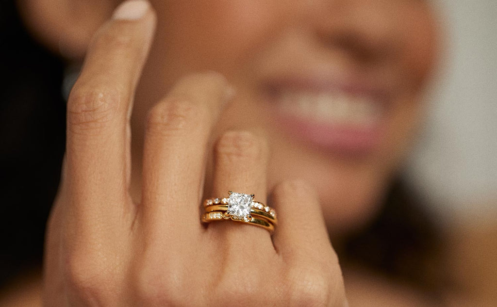Two carat princess cut lab grown diamond engagement ring