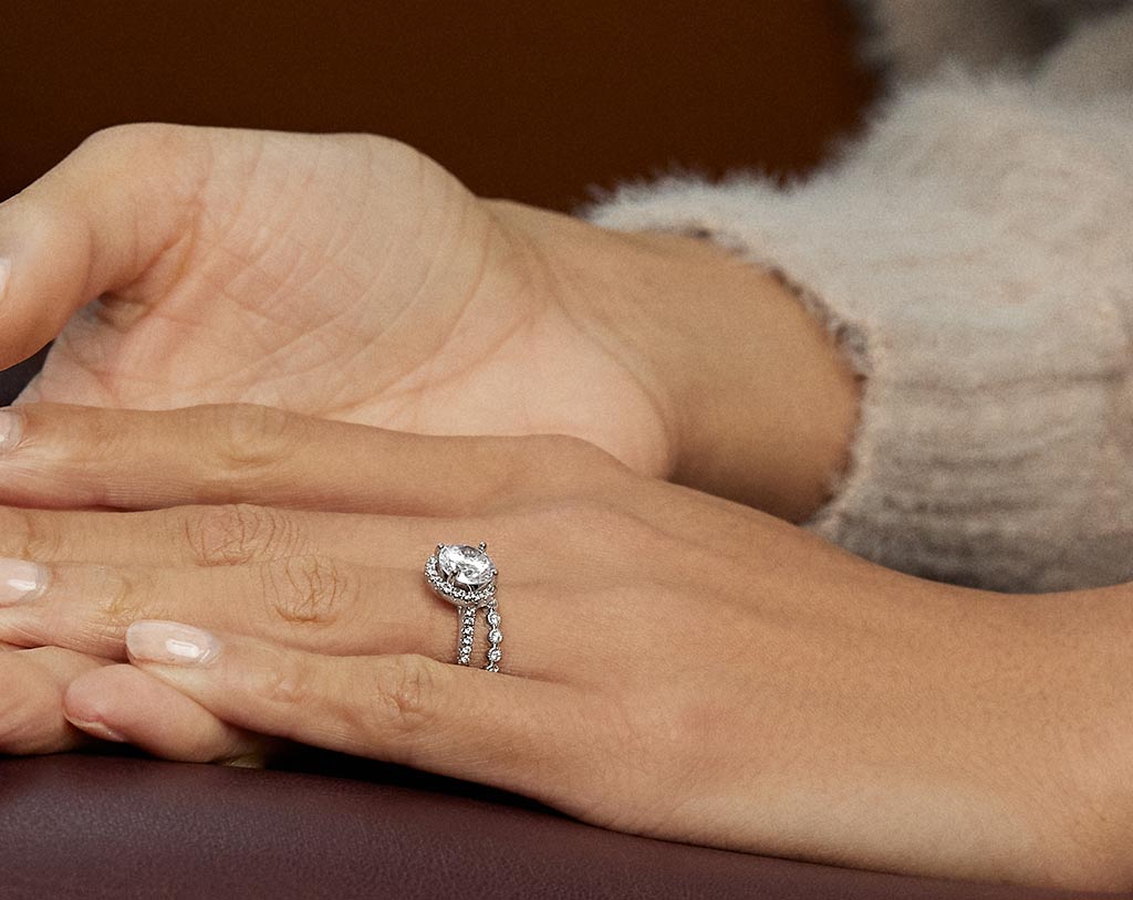 Halo lab diamond engagement ring