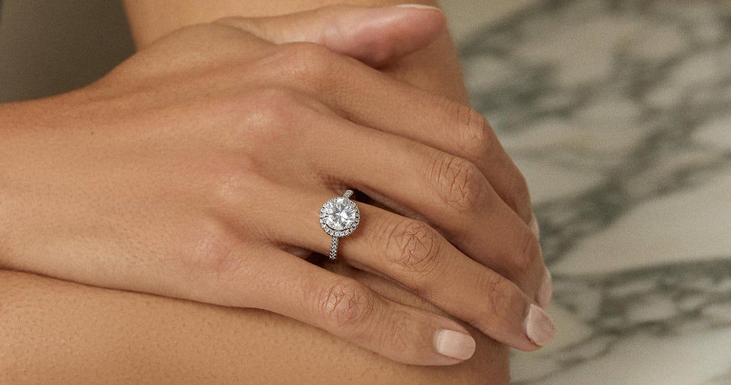 Lab grown diamond halo engagement ring