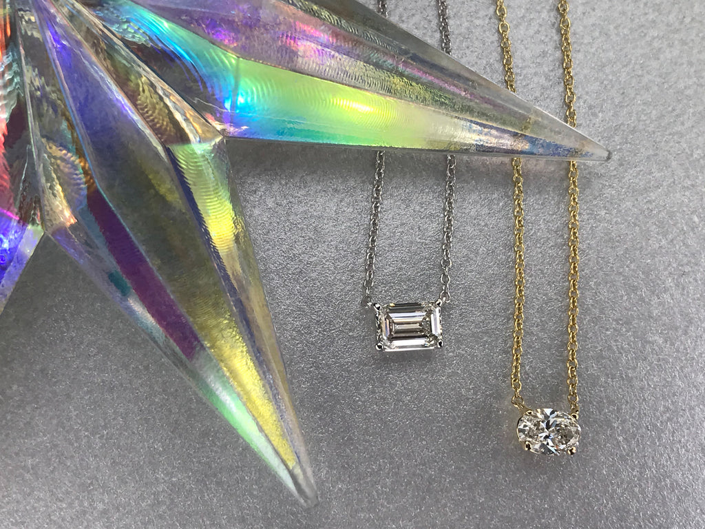 Oval and Emerald Cut Lab Grown Diamond Necklaces
