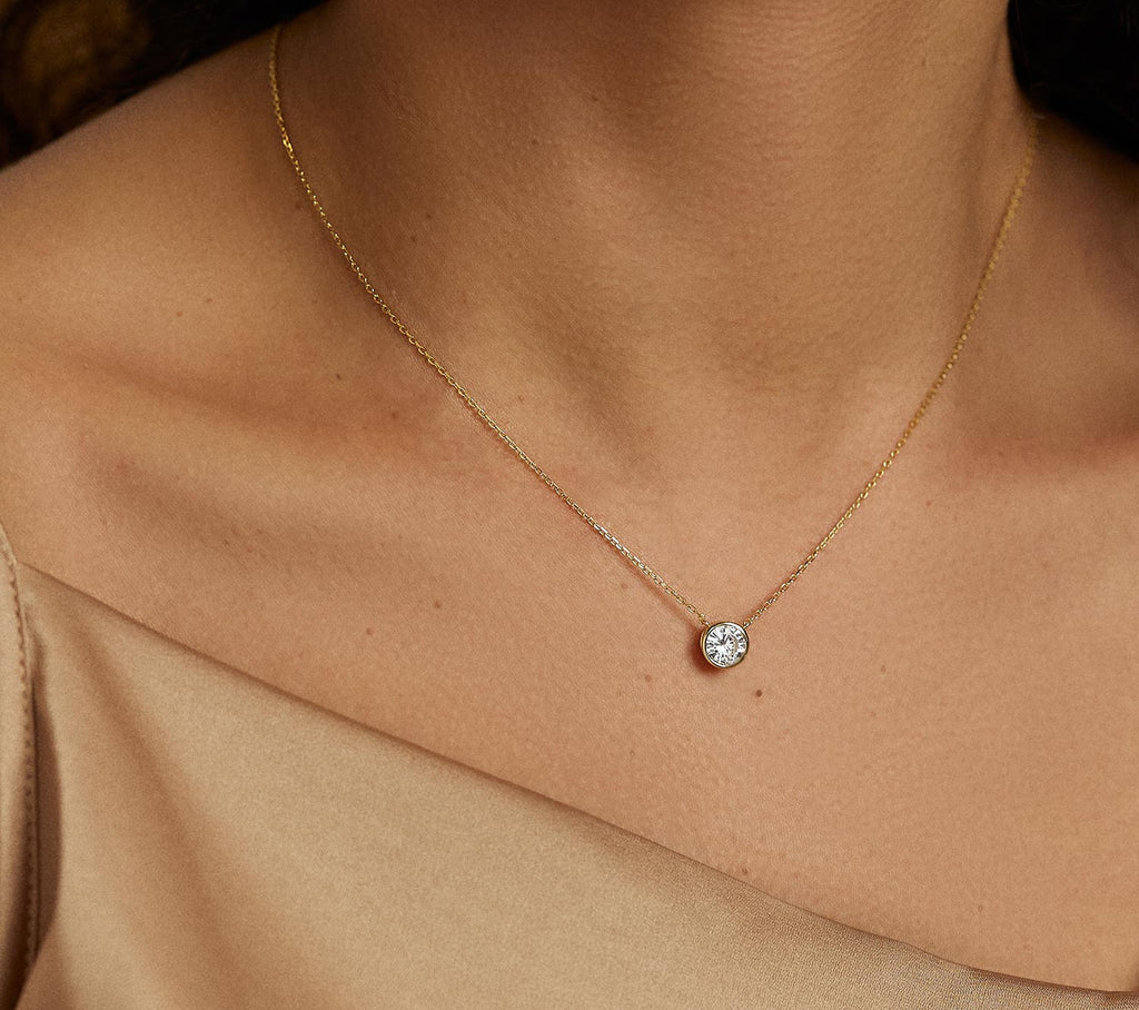 Bezel lab grown diamond necklace