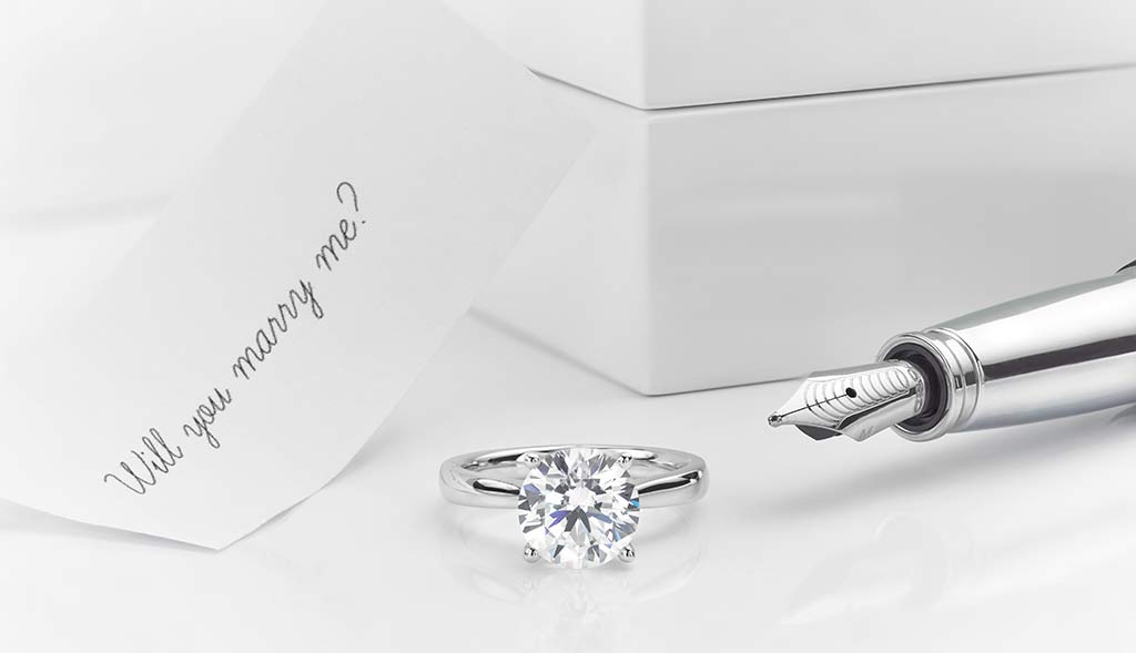 Love note and lab grown diamond engagement ring