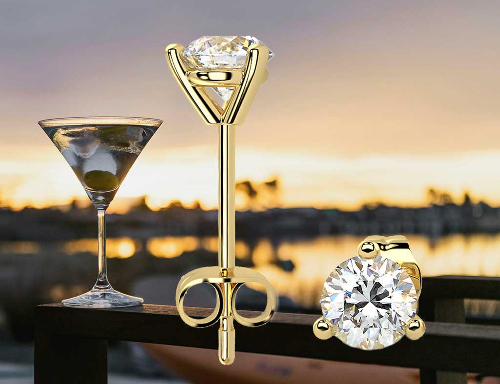 Martini stud earrings with lab grown diamonds
