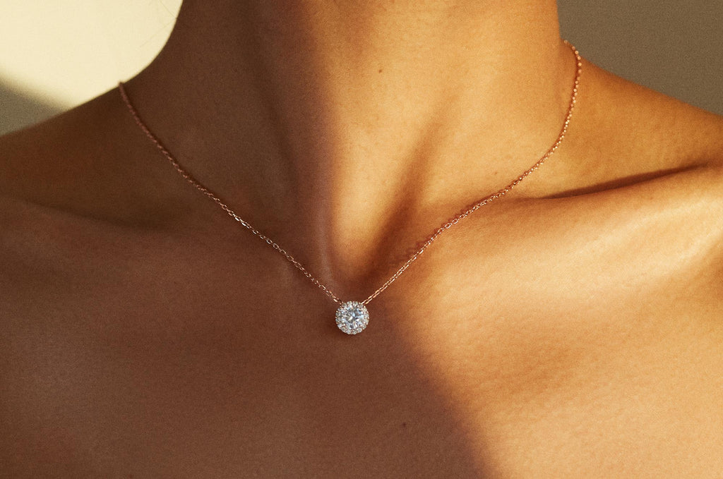 Lab grown diamond halo necklace