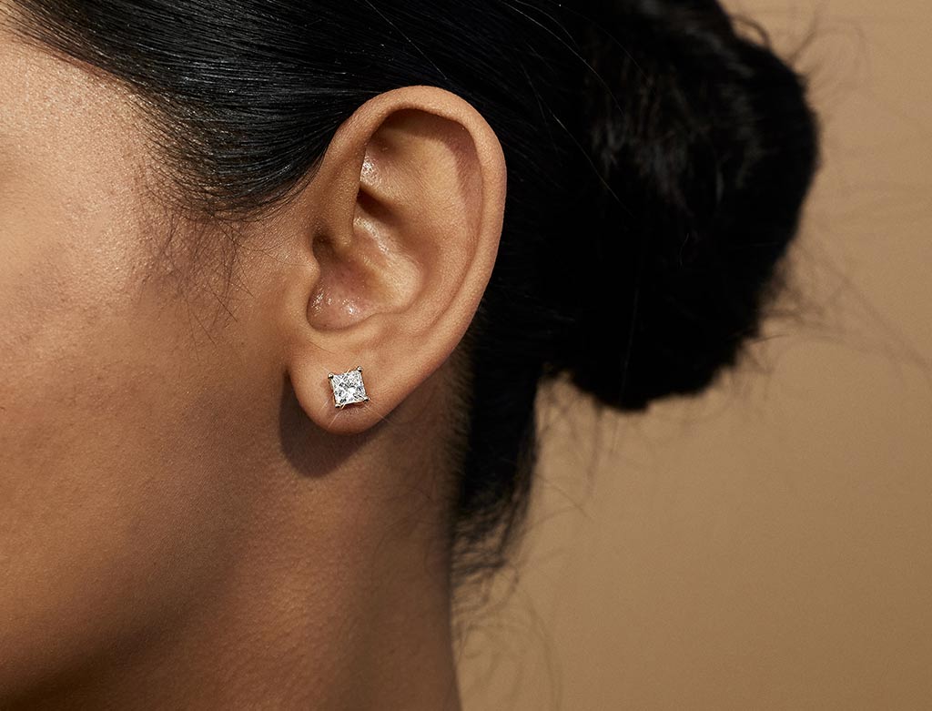 Princess lab grown diamond stud earrings