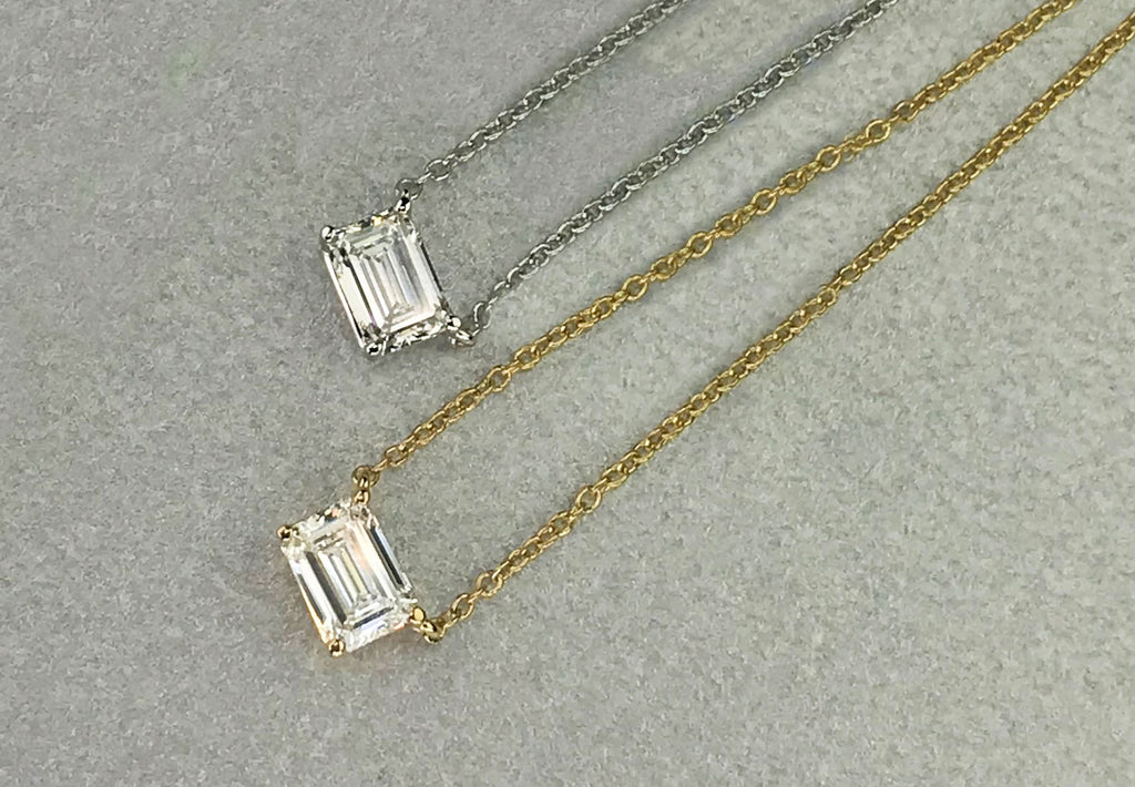 Emerald cut lab grown diamond necklaces