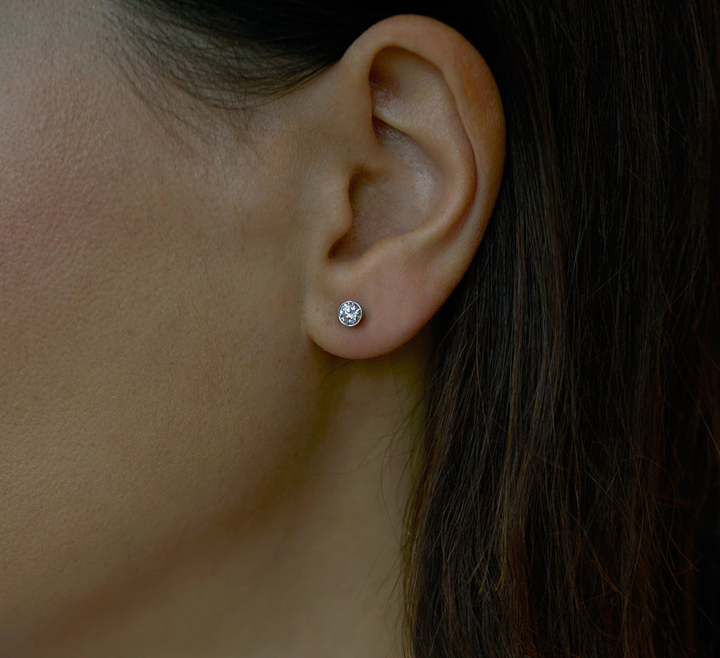 Bezel lab grown diamond stud earring