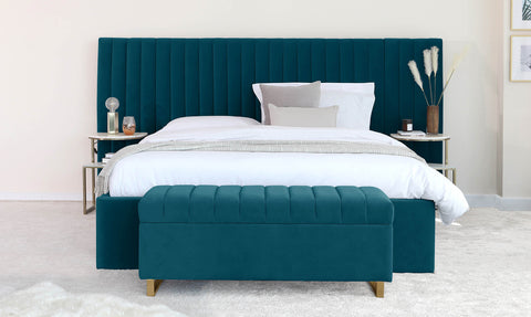 Amalfi Luxe Dark Teal Velvet King Size Bed With Storage