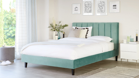 Maya Light Green Velvet King Size Bed