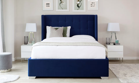 Dexter Navy Blue Velvet Super King Size Bed With Storage