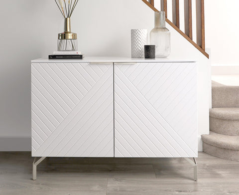 Geo Matt White And Stainless Steel Textured Sideboard