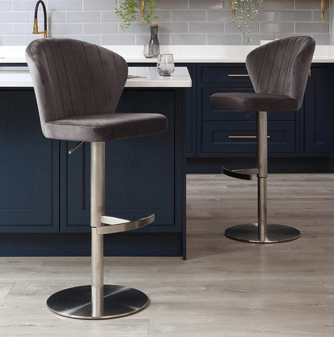 Harper Dark Grey Velvet Gas Lift Bar Stool